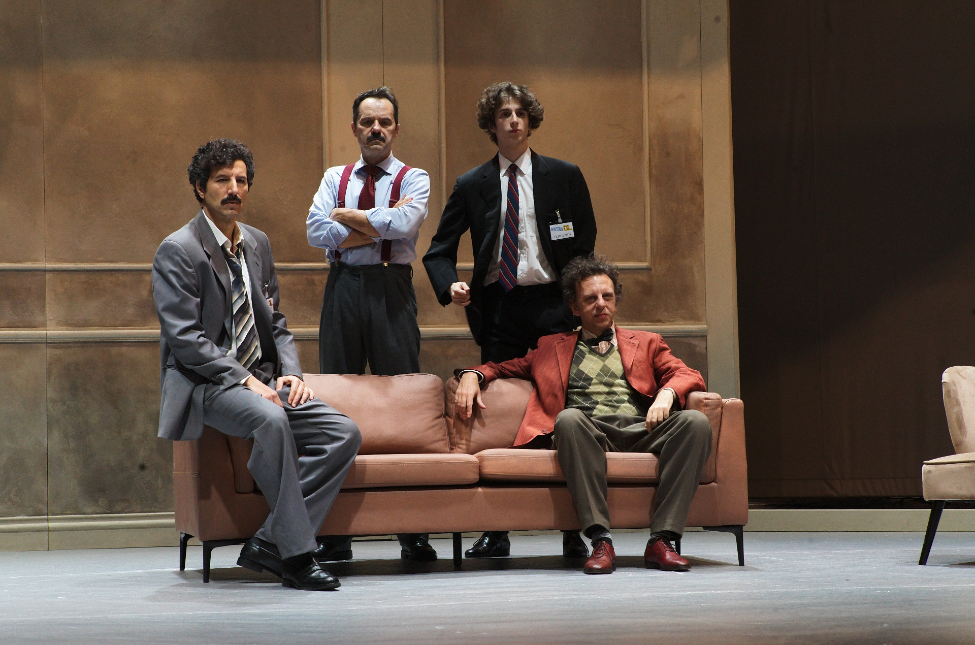 foto dalle prove dello spettacolo HOSPITALITY SUITE. Da sinistra: Francesco Scianna, Fabrizio Romano, Lorenzo Crovo, Sergio Romano. Foto di Giorgio Pergolini